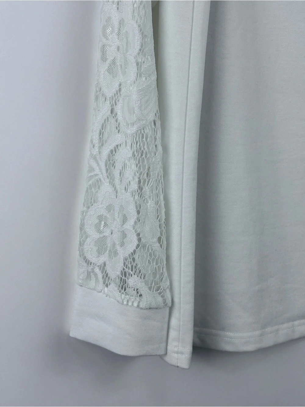 SHEIN Women's White Floral Lace Long Sleeve Crew Neck Top Casual Blouse